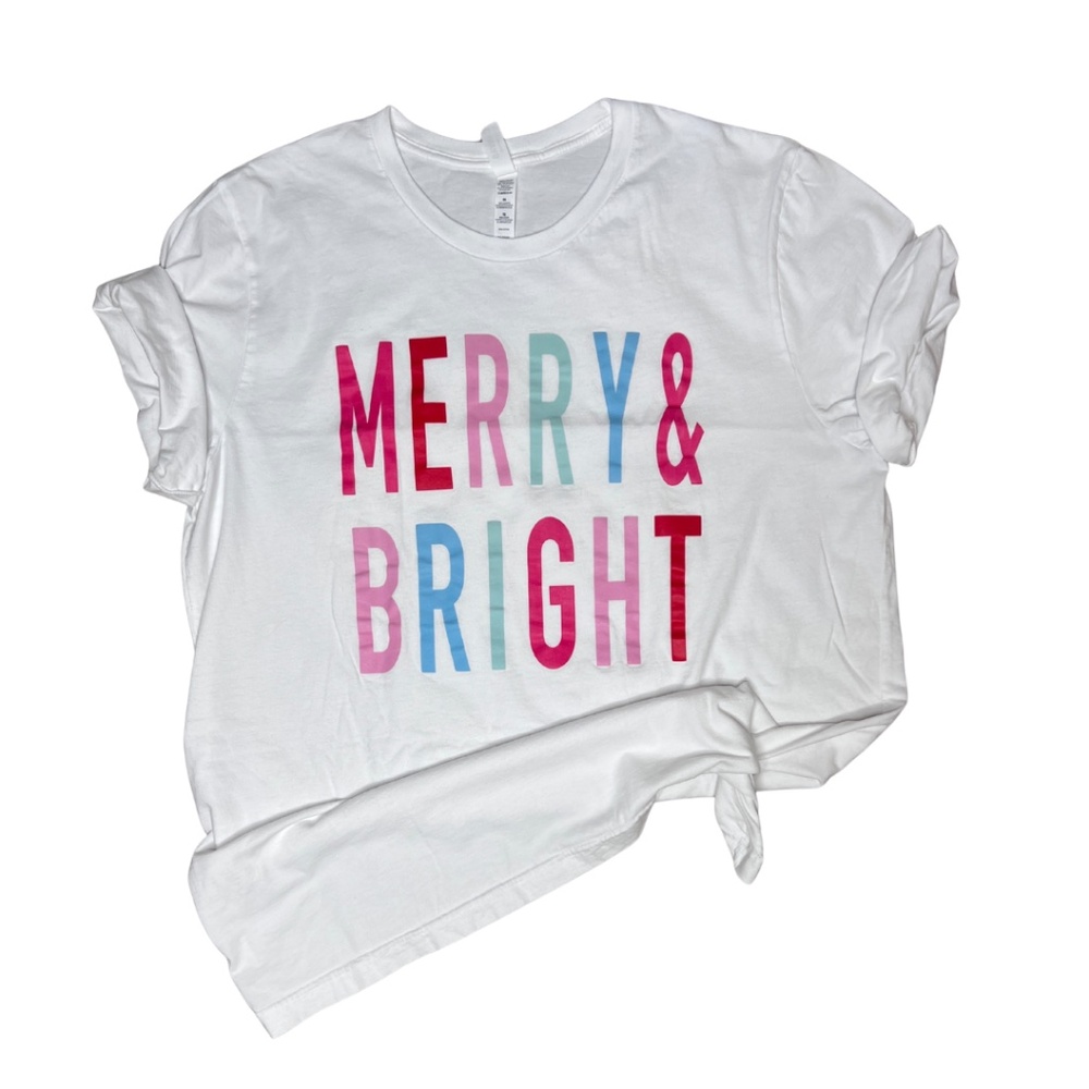 Bella + Canvas “Merry & Bright” Graphic Tee – Size XL – Holiday Cotton Shirt